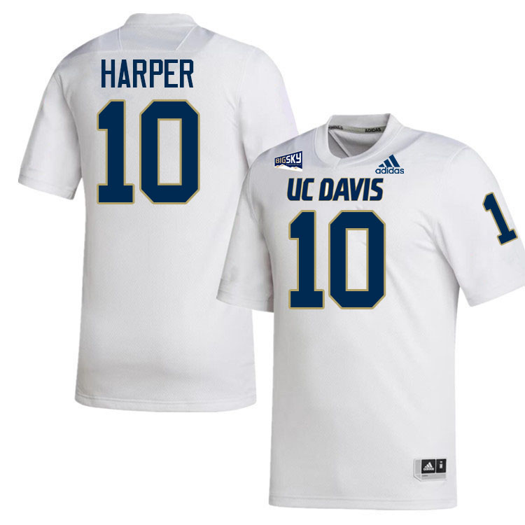 UC Davis Aggies #10 Grant Harper College Football Jerseys, Uniforms Stitched Sale-White